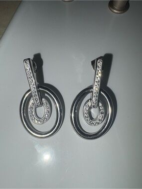Silver Crystal Hoop Drop Earrings
